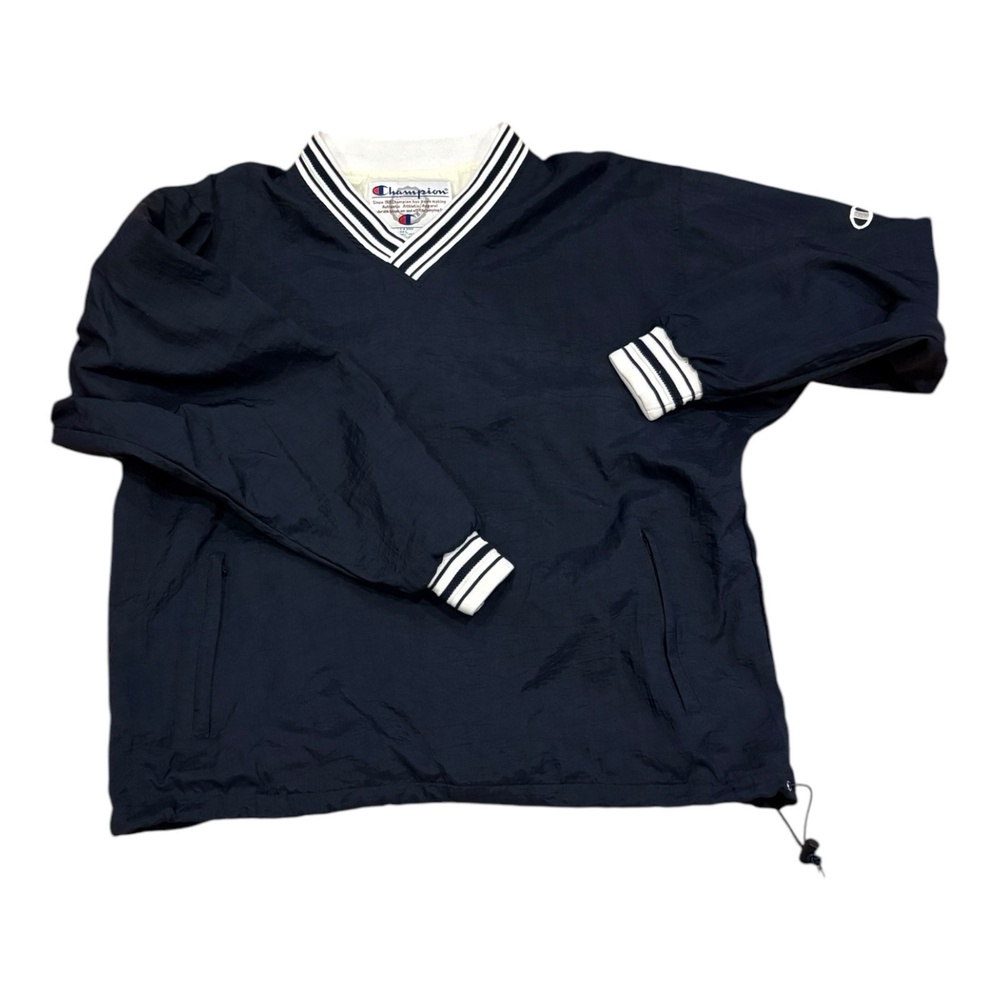 Vintage Champion C Logo Pullover  V-Neck Windbreaker Large Zip Pockets 90s Vtg